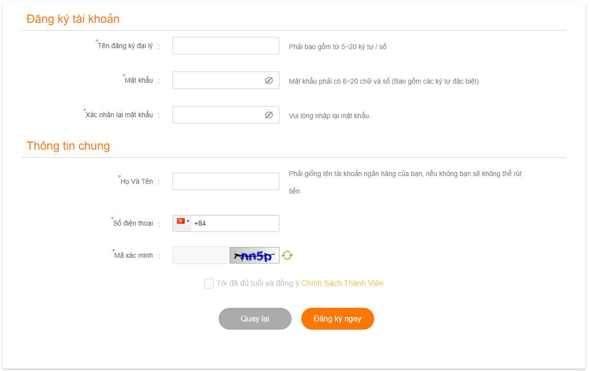 Cách đăng kí tài khoản đại lý AZ888