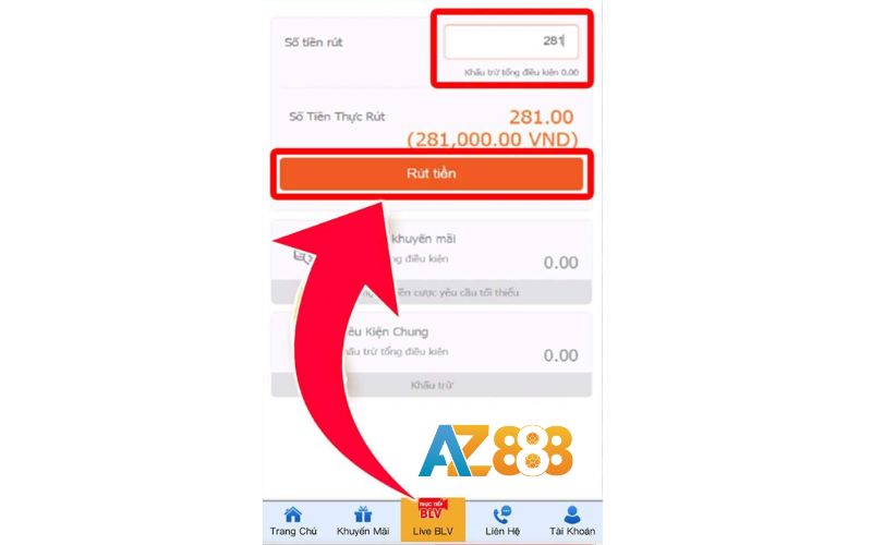 Điền số tiền sau đó bấm rút tiền